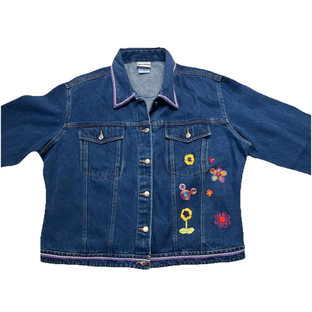 Walt Disney World Mickey Mouse Blue Denim Jacket Floral Embroidery Adult XL